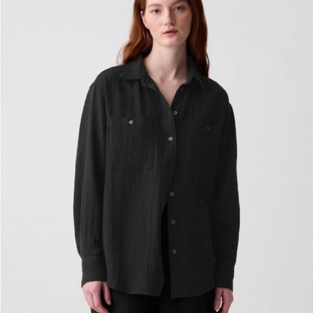 Gap Cotton Crinkle Gauze Big Shirt - Black